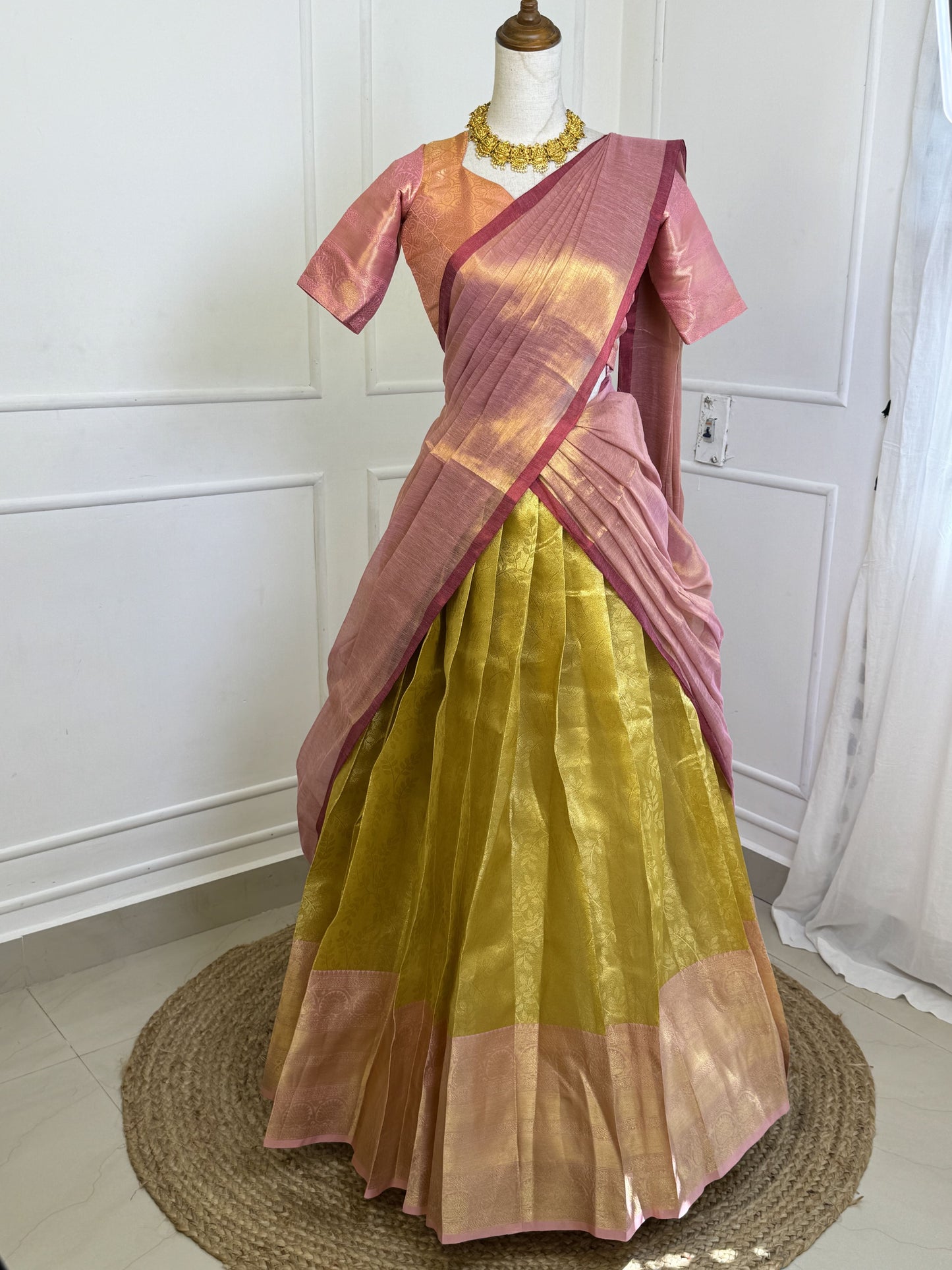 Golden Pink Half Saree Set