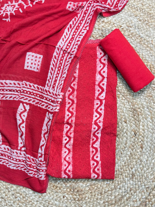 Red Unstitched Salwar Suit