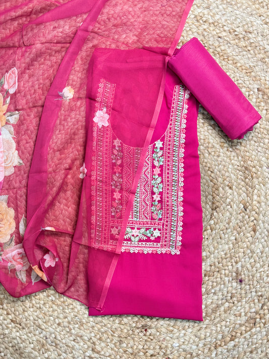 Pink with Black Unstitched Salwar Suit