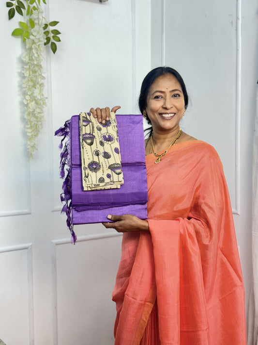 Purple Mangalgiri Plain Silk Saree with Blouse