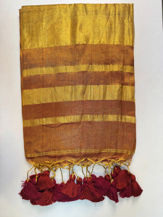 Honey colour Plain Khadi Tissue Saree With Border