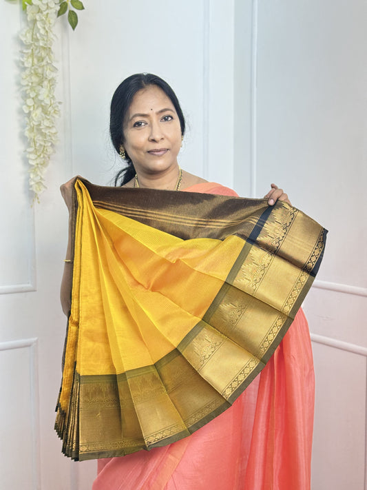 Yellow with Contrast Border Mangalgiri Silk Saree