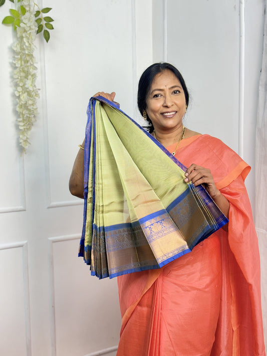 Pista Green with Contrast Border Mangalgiri Silk Saree