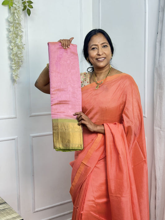 Light Pink with Contrast Border Mangalgiri Silk Saree