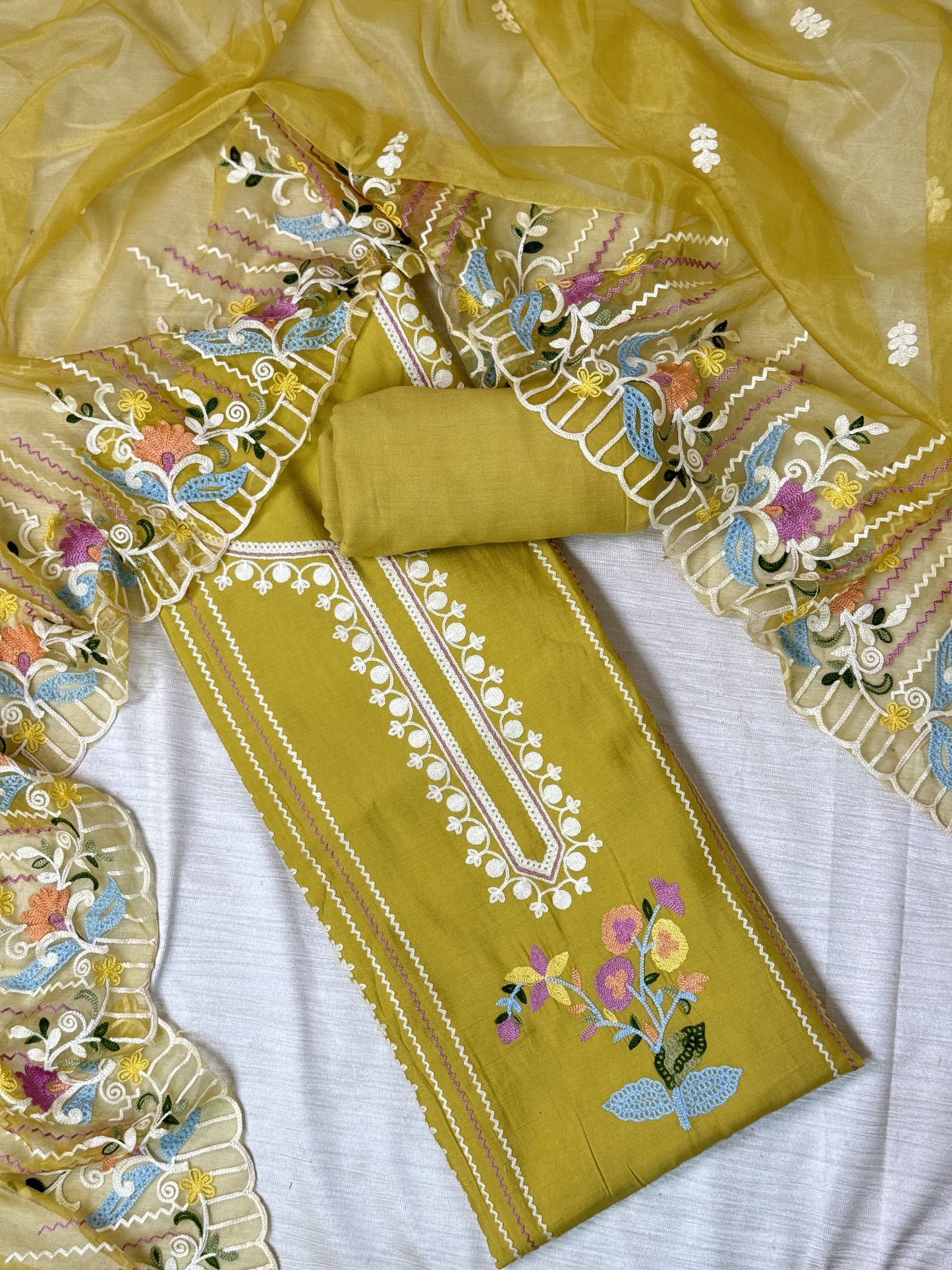 Yellow Unstitched Salwar Suit