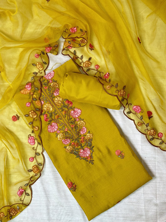 Yellow Unstitched Salwar Suit