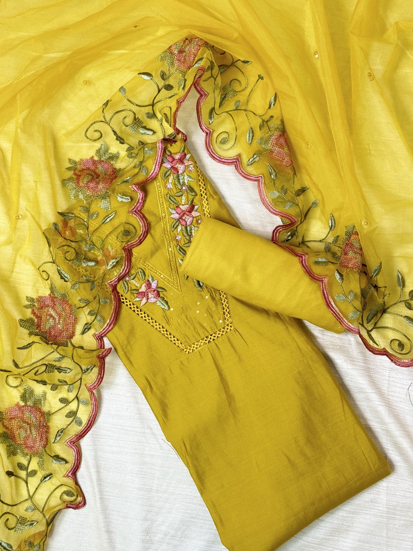 Yellow Unstitched Salwar Suit