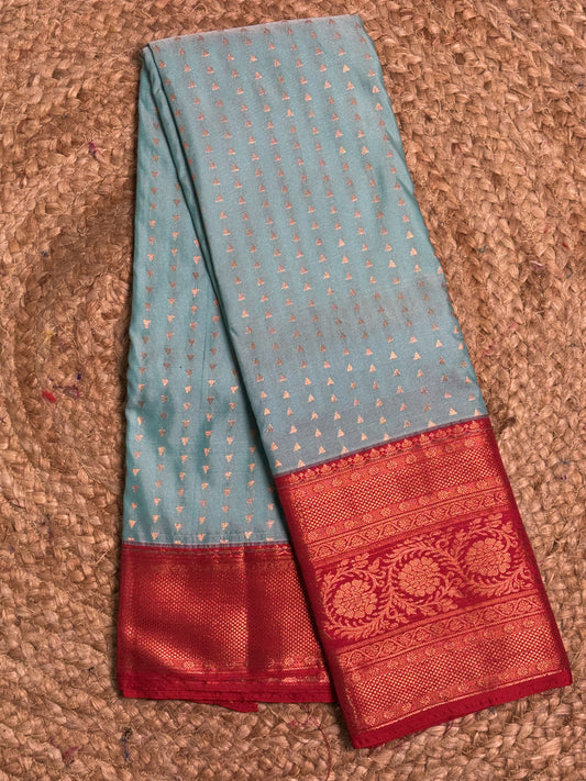 Light Rama Green Premium Semi Silk Saree with Korvai Border