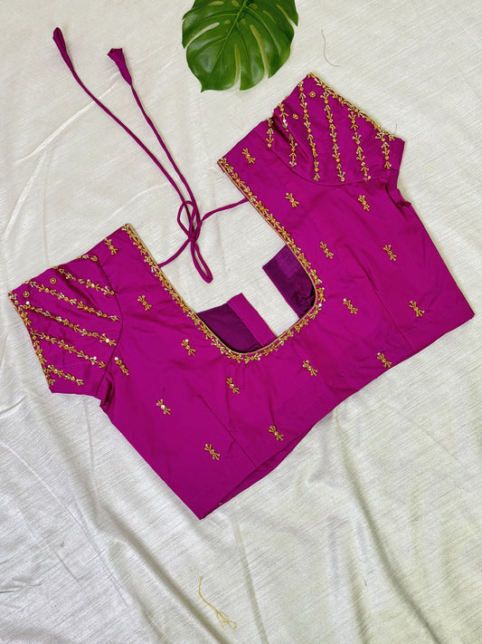 Majenta Pink Ready to Wear Hand Work Blouse