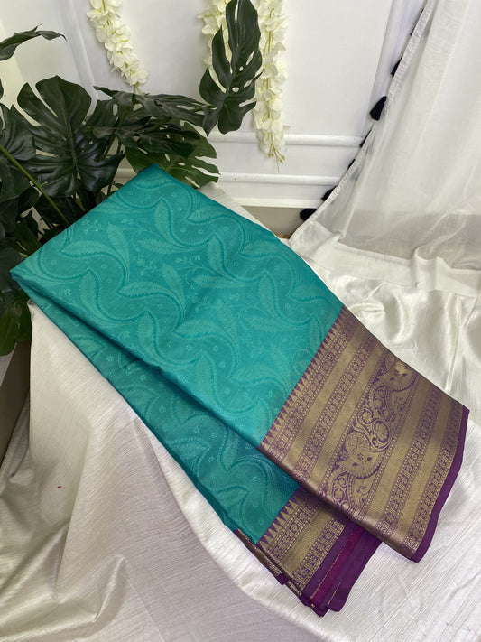 Ramagreen Purple Big Border Kora Muslin Saree