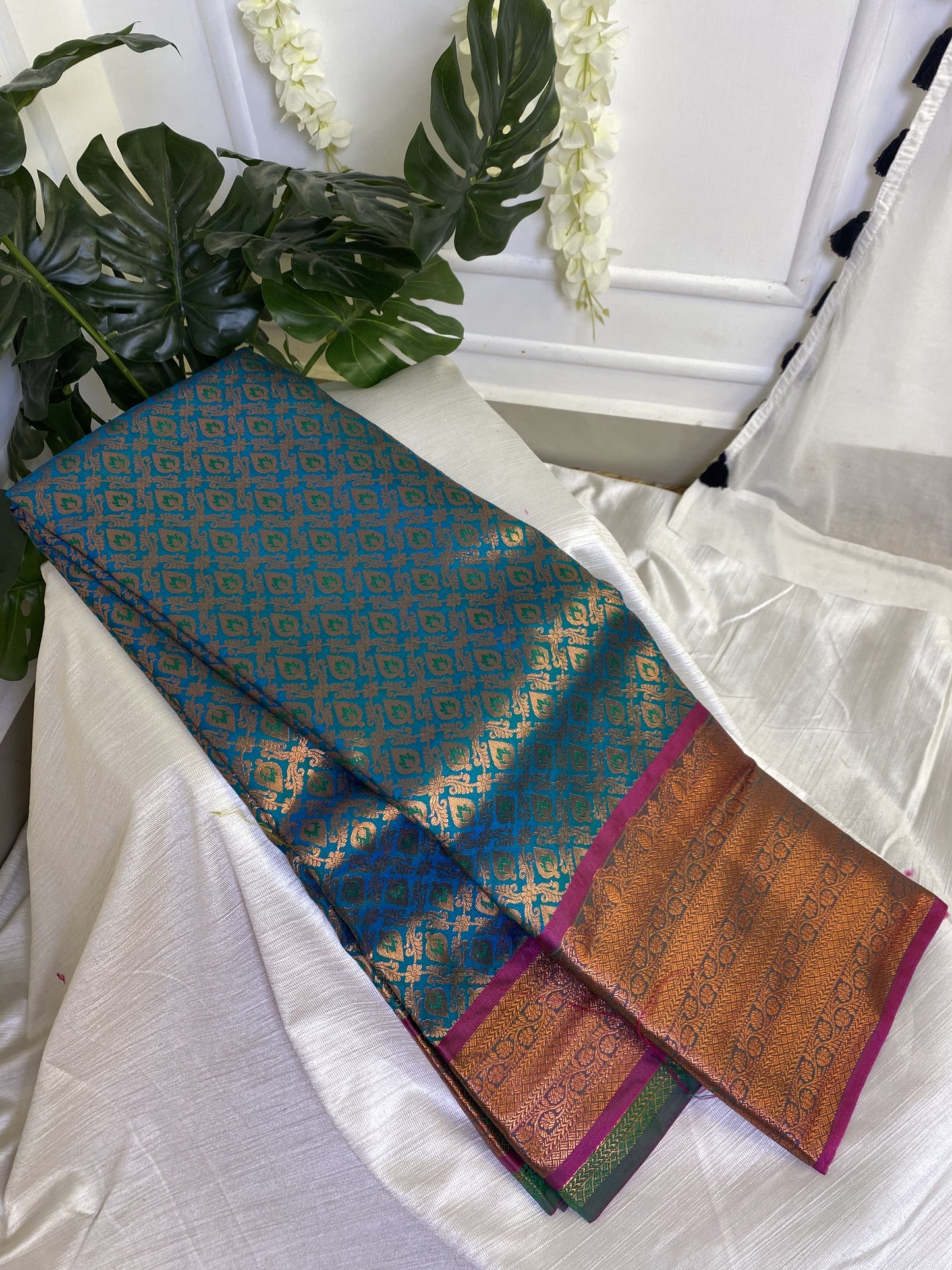 Peacock Blue Semi Silk Saree