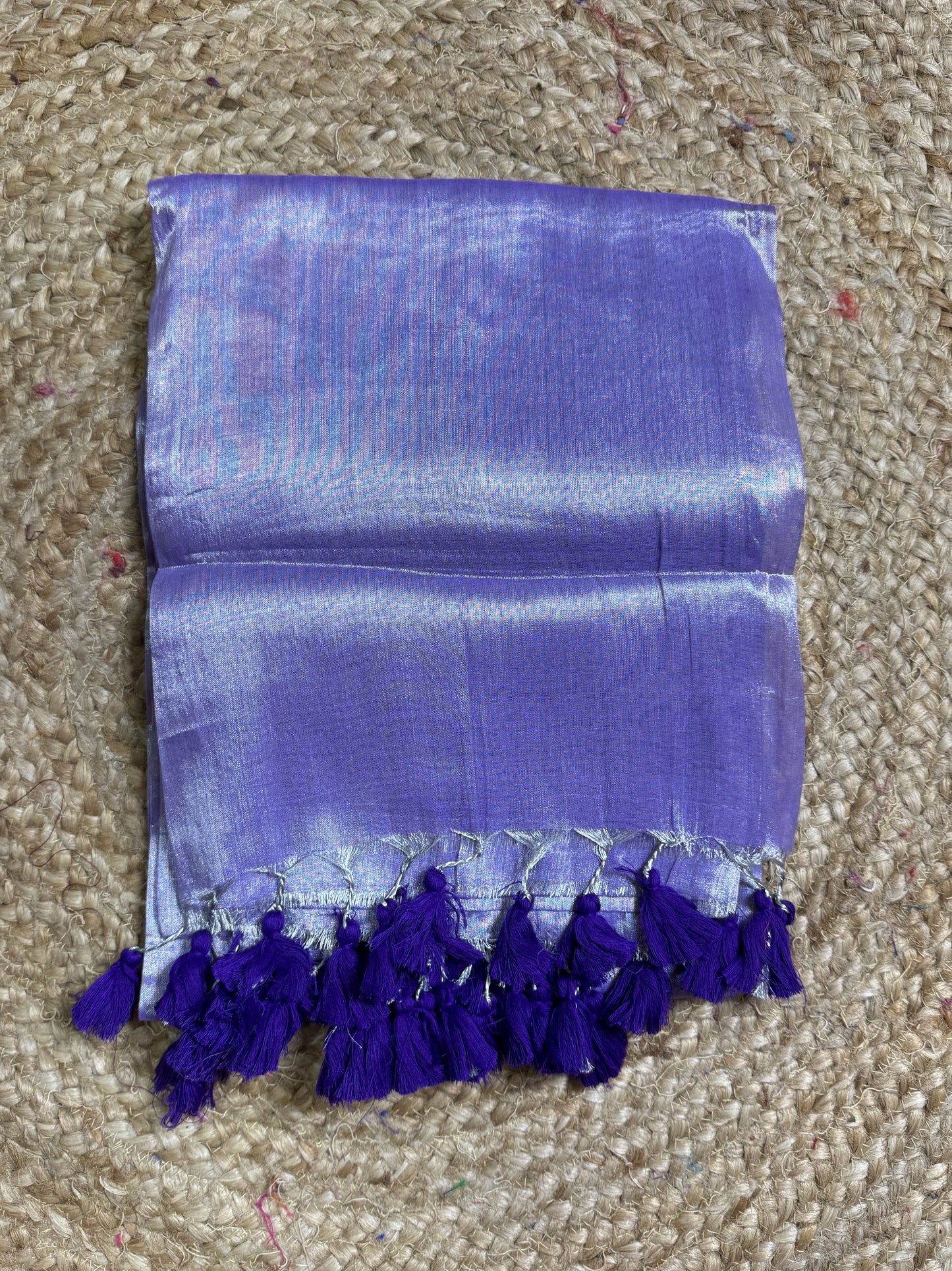 Silver Lavendar Plain Tissue Saree