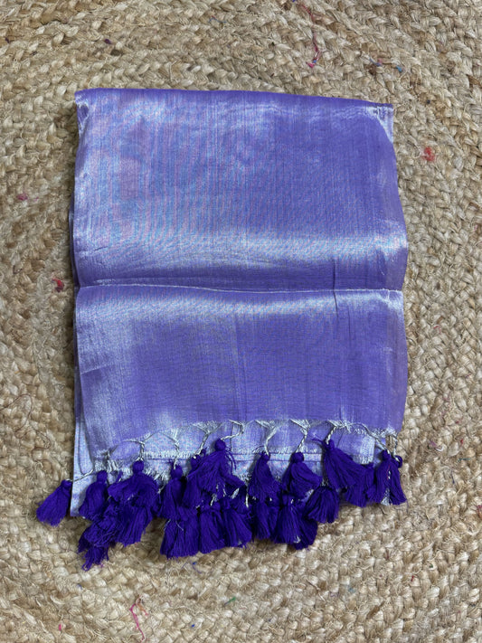 Silver Lavendar Plain Tissue Saree