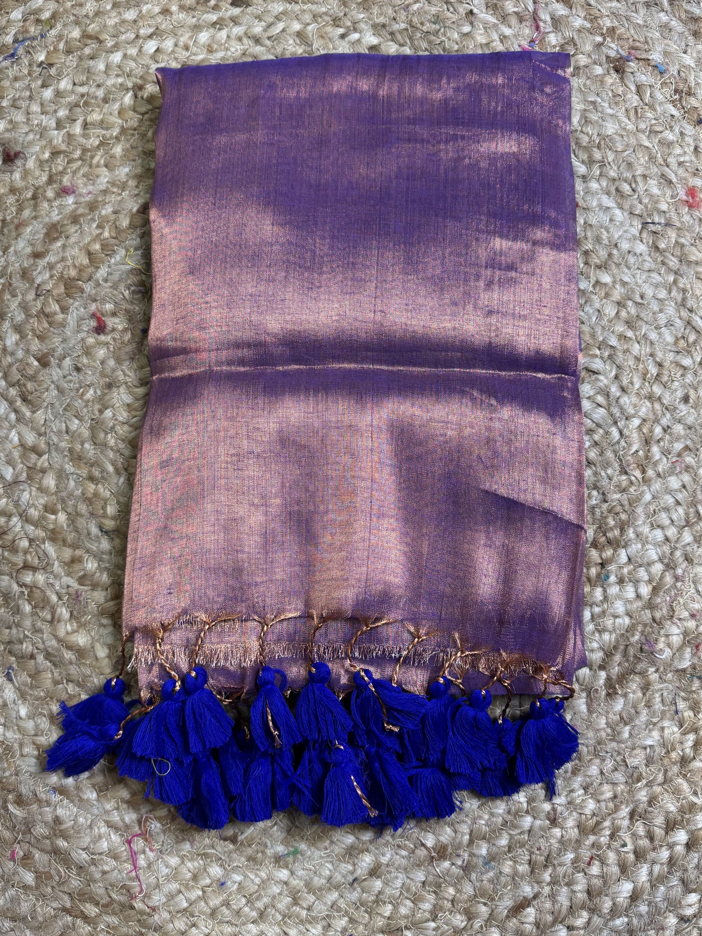 Copper Blue Plain Tissue Saree