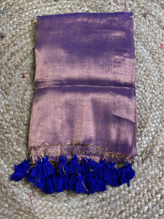 Copper Blue Plain Tissue Saree