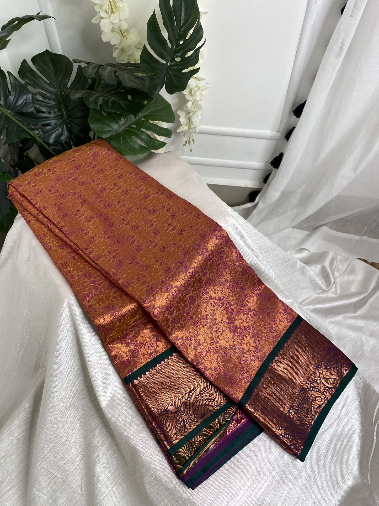 Golden Pink Semi Silk Saree