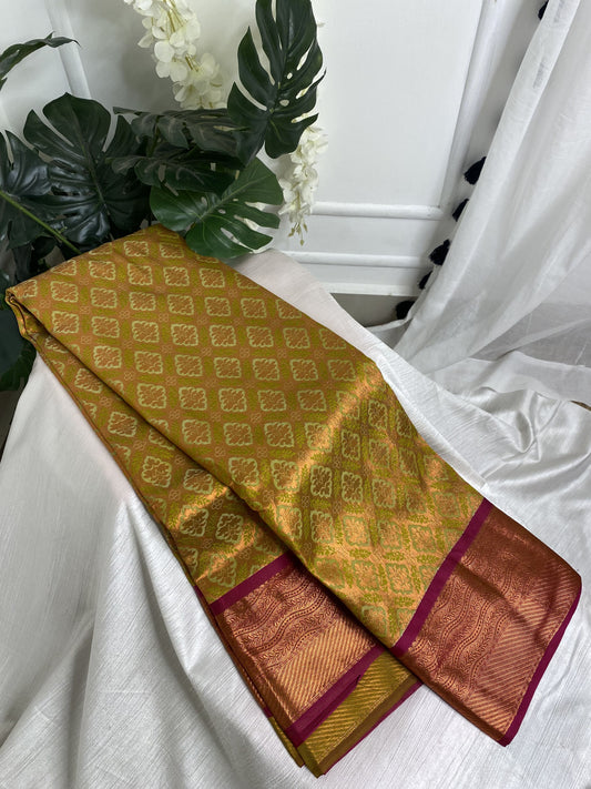 Greenish Yellow Semi Silk Saree