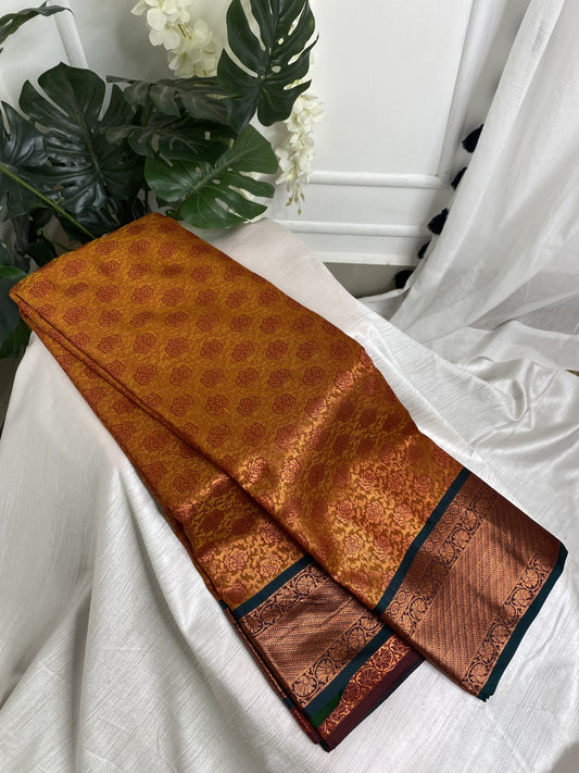 Golden Orange Semi Silk Saree