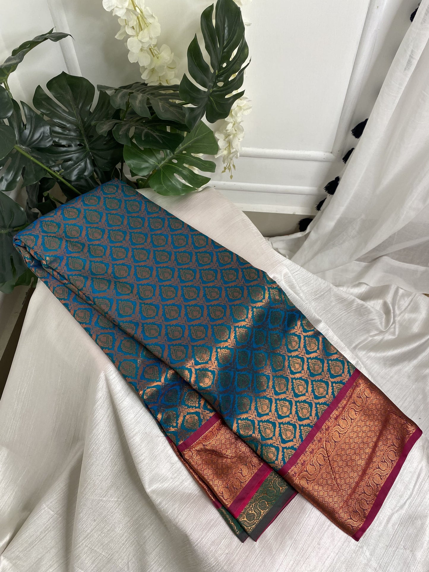 Peacock Blue Semi Silk Saree