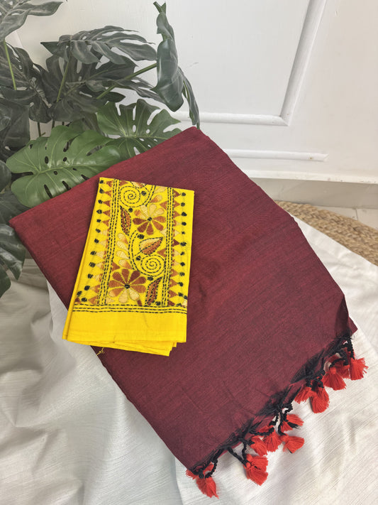 Maroon Plain Kadhi Saree