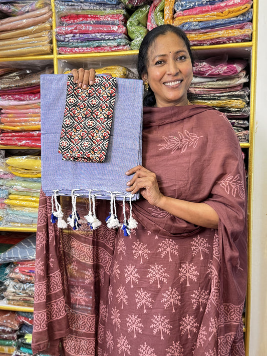 Light Purple Khadi Cotton Saree