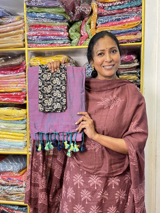 Violet Khadi Cotton Saree