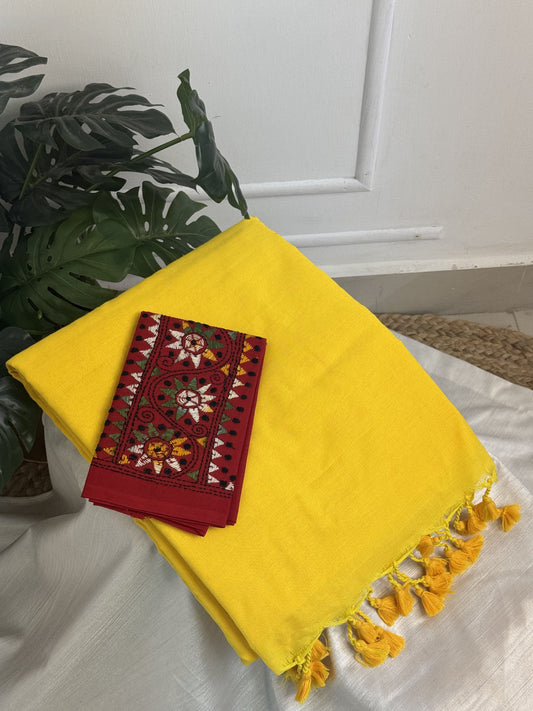 Yellow Plain Kaadhi Saree