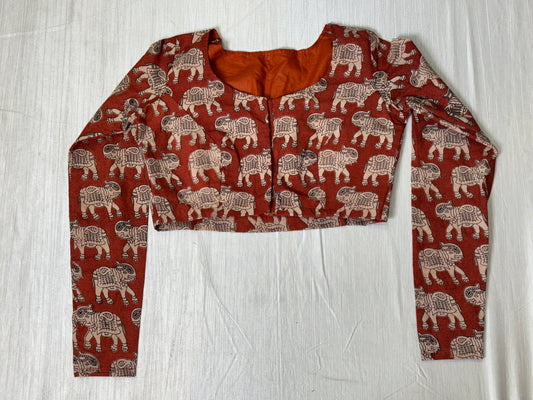 Red Kalamkaari Ready to Wear Blouse