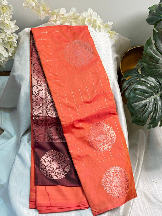 Dark Peach Soft Silk Saree