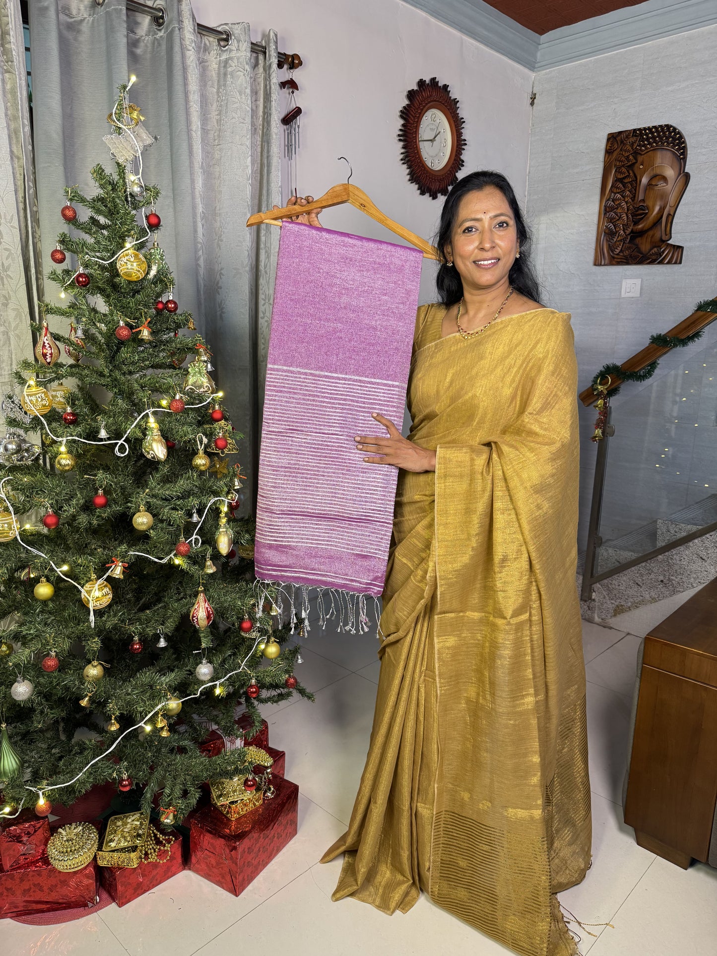 Silver Lavender Linen Tissue Saree