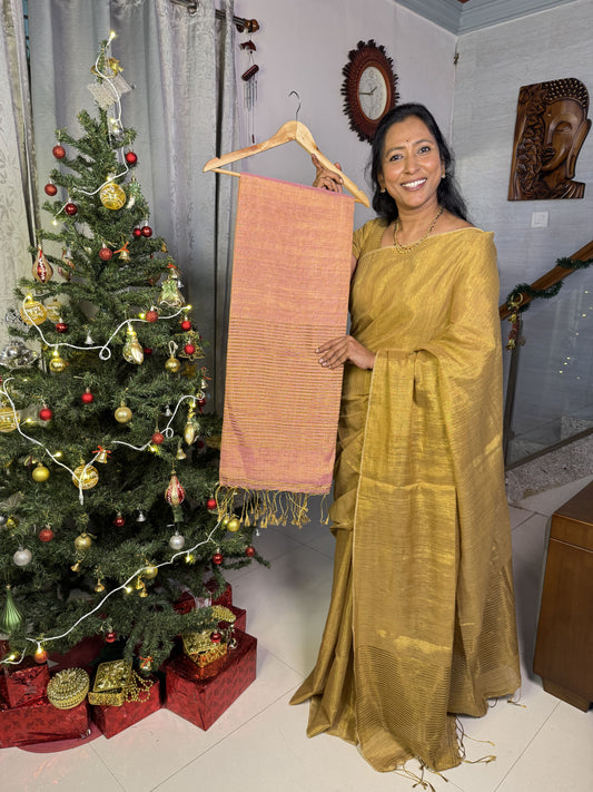 Light Pink Linen Tissue Saree