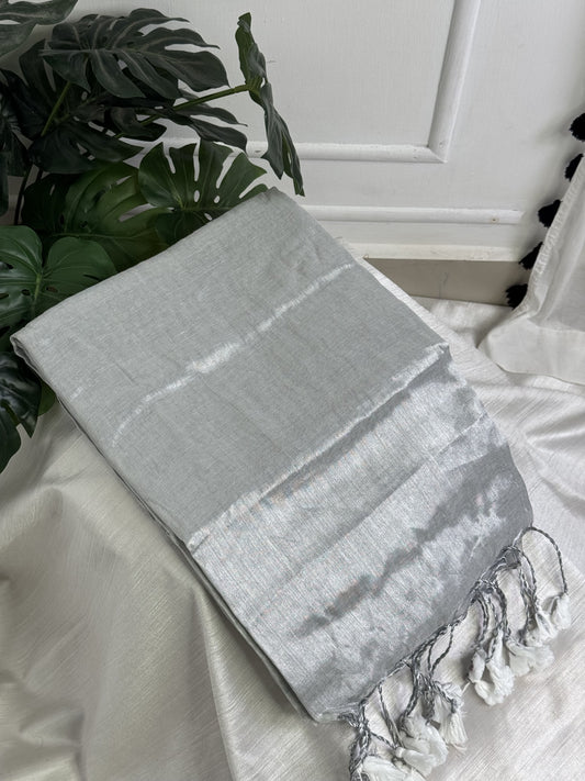 Silver Plain Tissue Saree