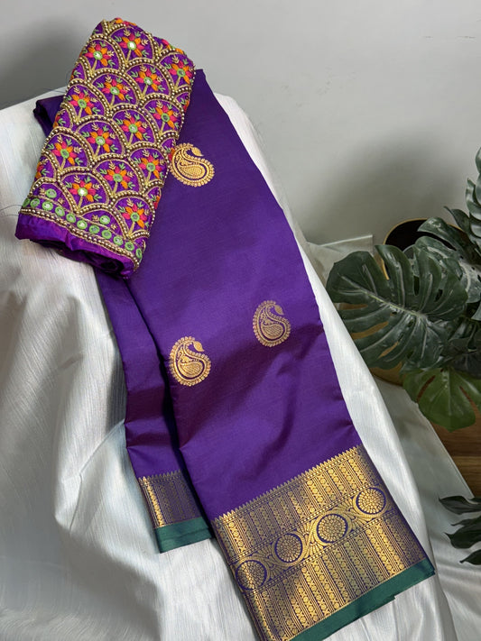 Purple Soft Silk Saree with Work Blouse Combo
