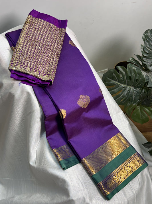 Purple Soft Silk Saree with Work Blouse Combo