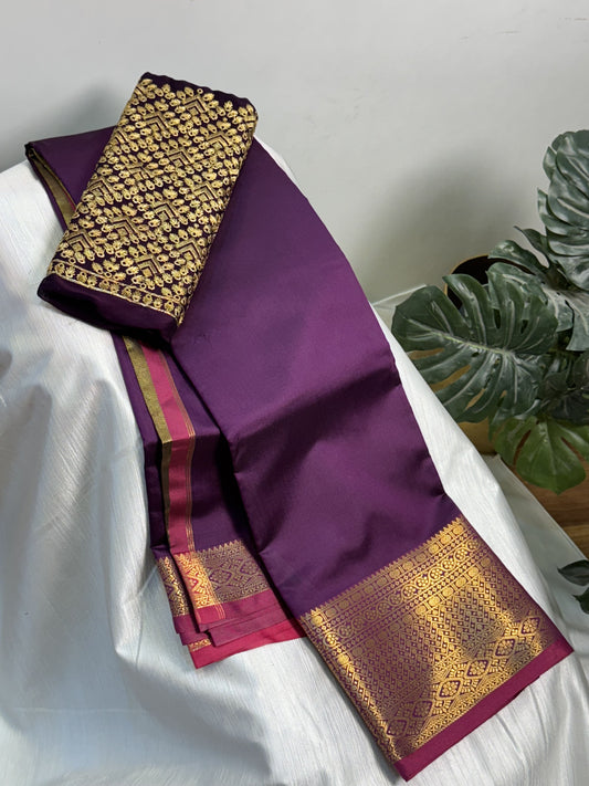 Purple Soft Silk Saree with Work Blouse Combo