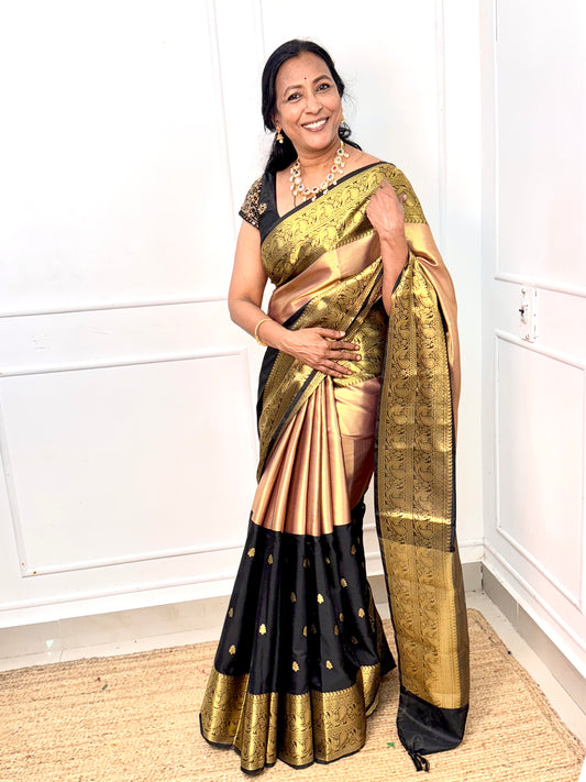 Rose Gold with Black Bordered Tissue Saree