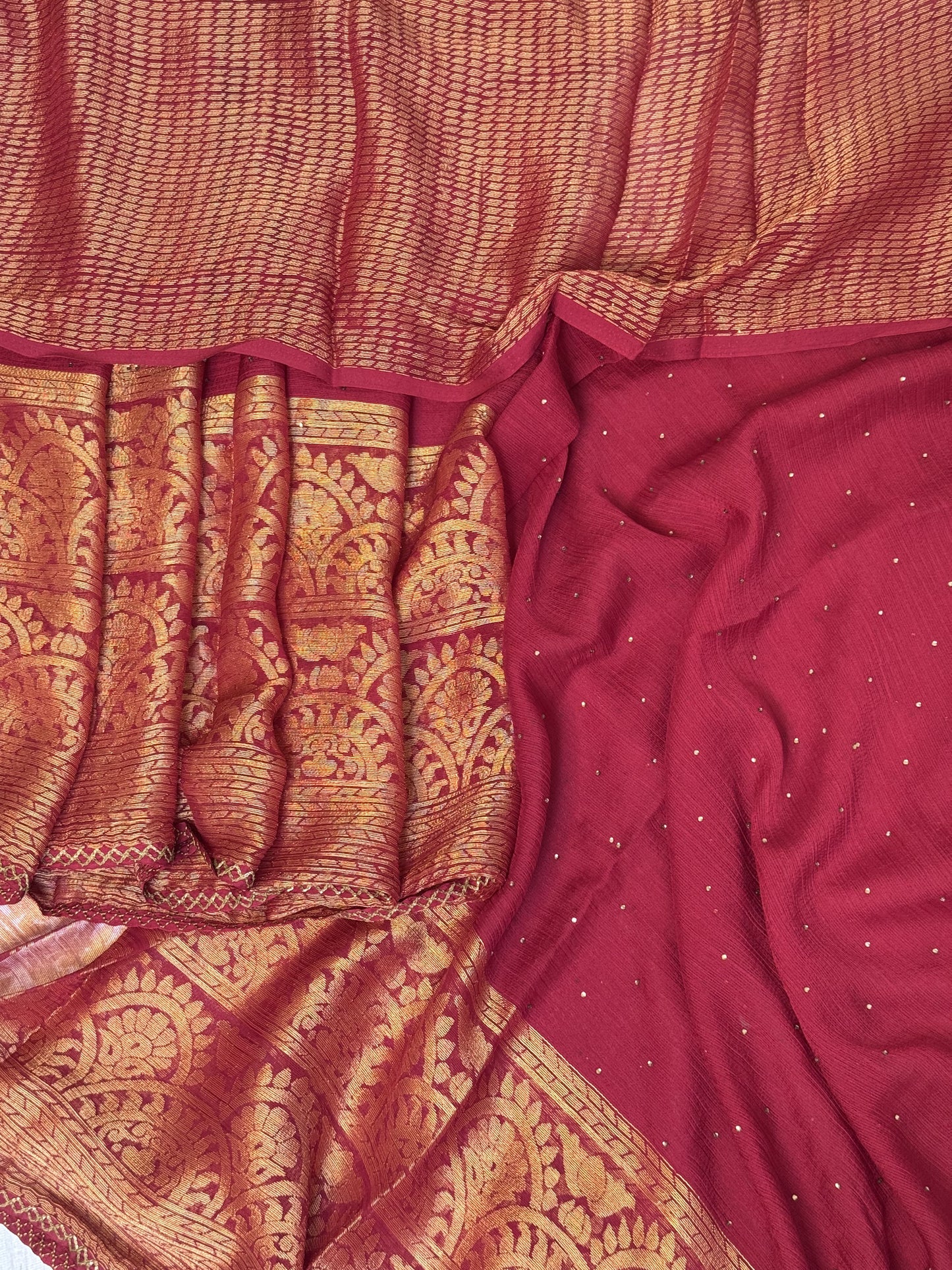 Maroon Chiffon Saree with work blouse combo