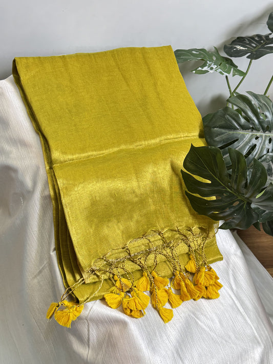LimeYellow Plain Tissue Saree