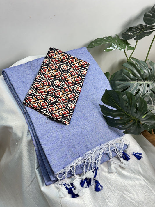 Blue Khadi Cotton Saree