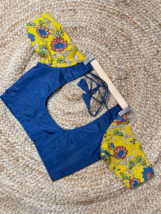 Blue & Yellow Kalamkaari Ready to Wear Blouse