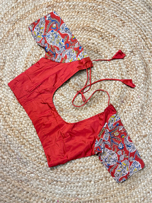 Red Kalamkaari Ready to Wear Blouse
