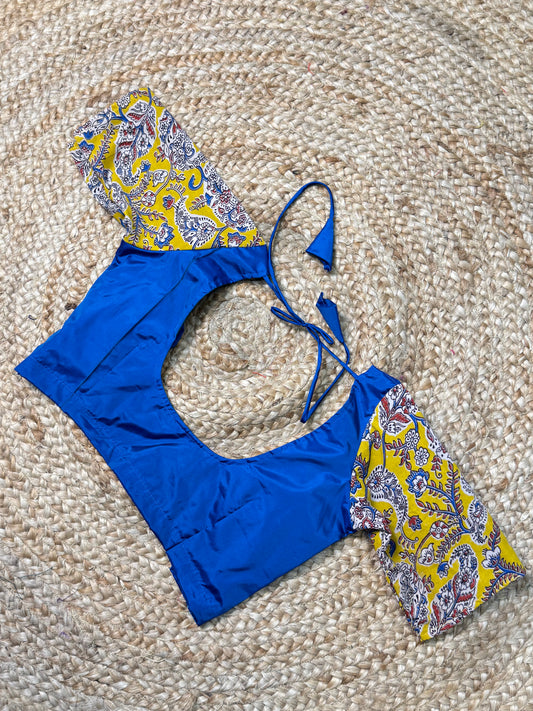 Blue & Yellow Kalamkaari Ready to Wear Blouse