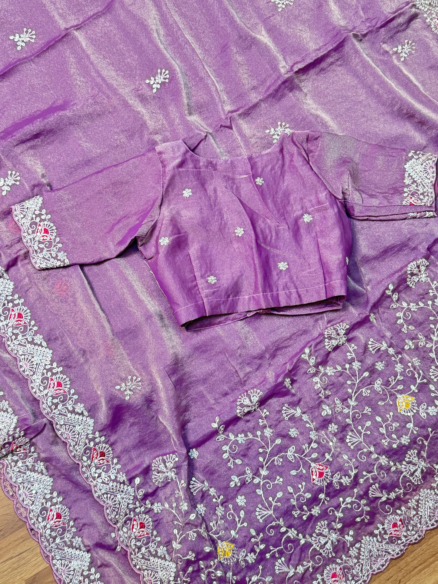 Purple Mauve Chiffon Saree With Stitched Blouse