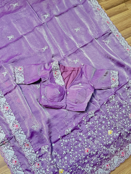 Purple Mauve Chiffon Saree With Stitched Blouse