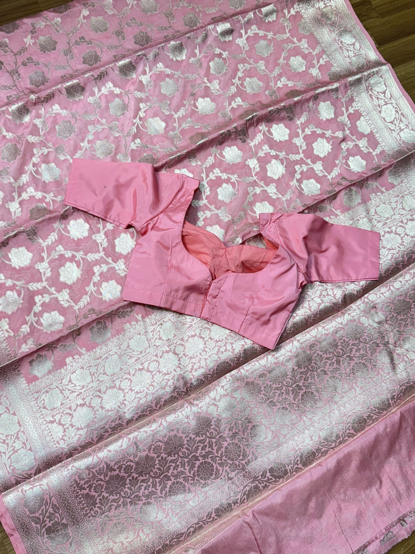 Baby Pink Warm Silk Saree With Stitched Blouse