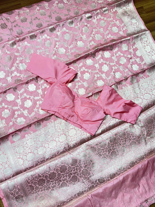 Baby Pink Warm Silk Saree With Stitched Blouse