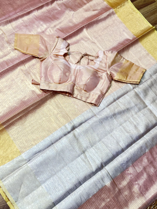 Tissue Saree With Stitched Blouse