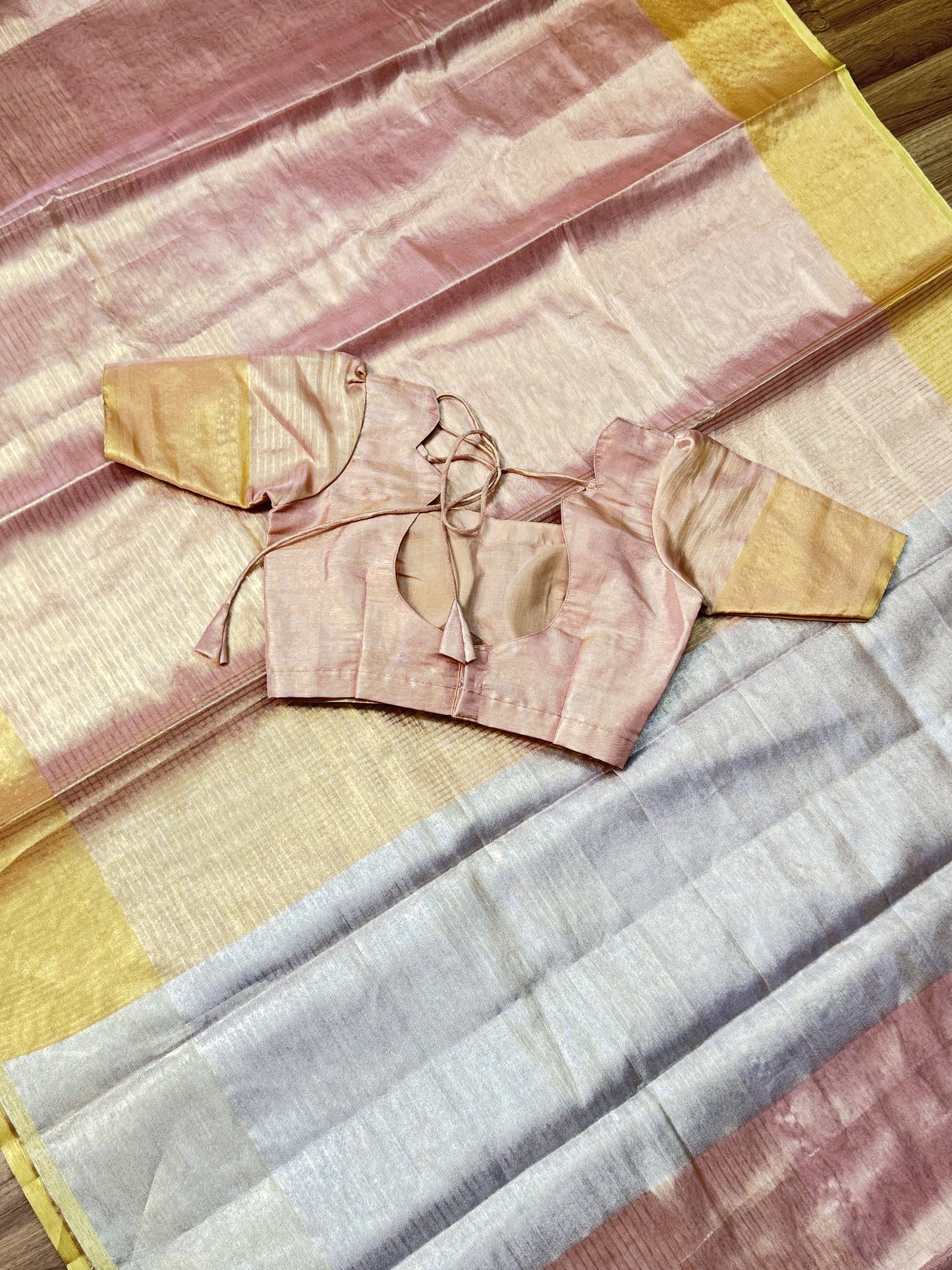 Tissue Saree With Stitched Blouse