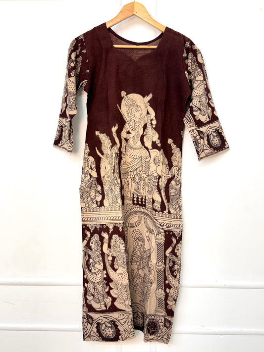 Brown Kalamkaari Printed Kurthi