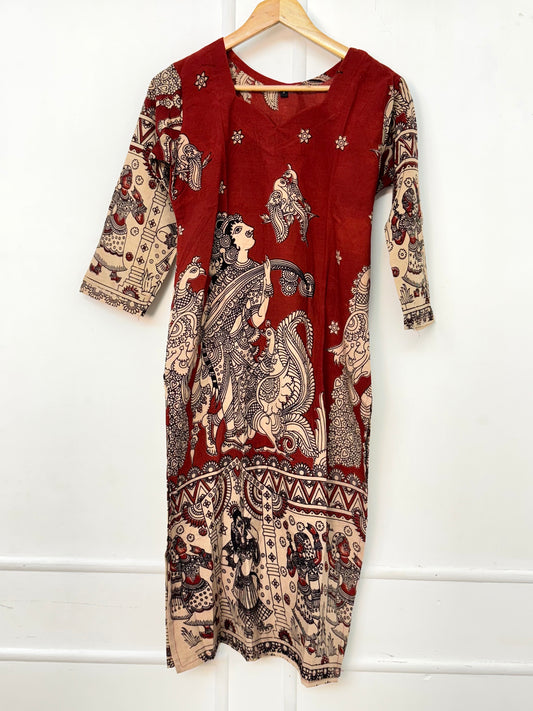 Maroon Kalamkaari Printed Kurthi